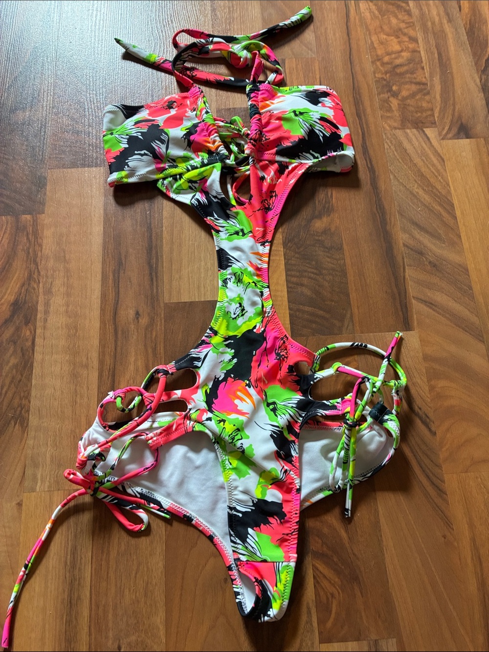 SHEIN Neon Mix Floral Kids One-Piece Swimsuit